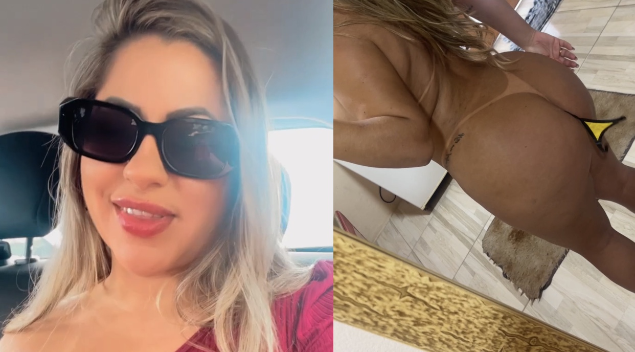 July Figueiró loira safada mostrando a bundão depois de fazer a sua  marquinha de fita. - Porno Privado